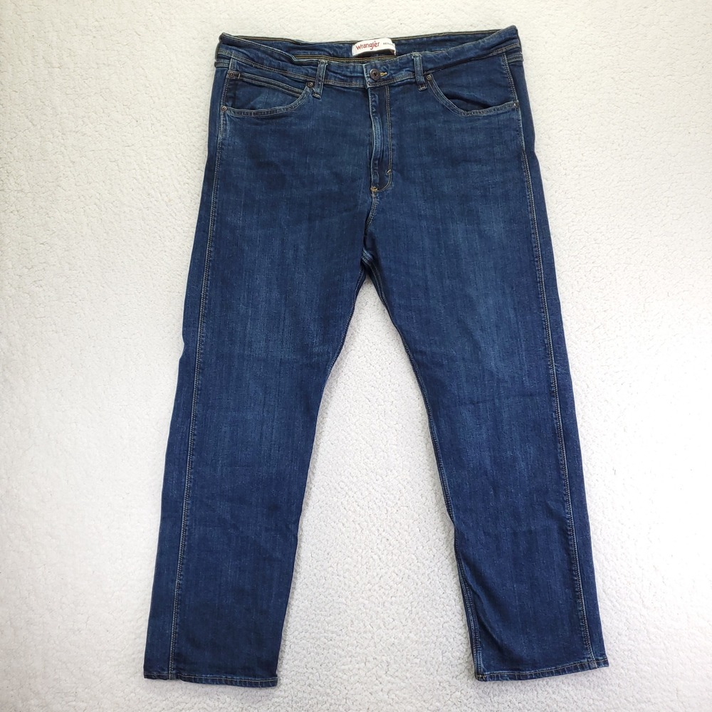 Wrangler Mens Regular Fit Dark Wash Straight Leg Jeans Blue 38x30 1796601